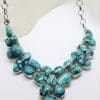 Sterling Silver Large Turquoise Cluster Collier Chain / Necklace