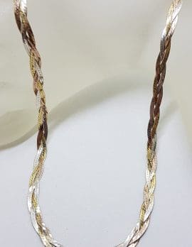 Sterling Silver Gold Plated Flat Twist Link Chain / Necklace