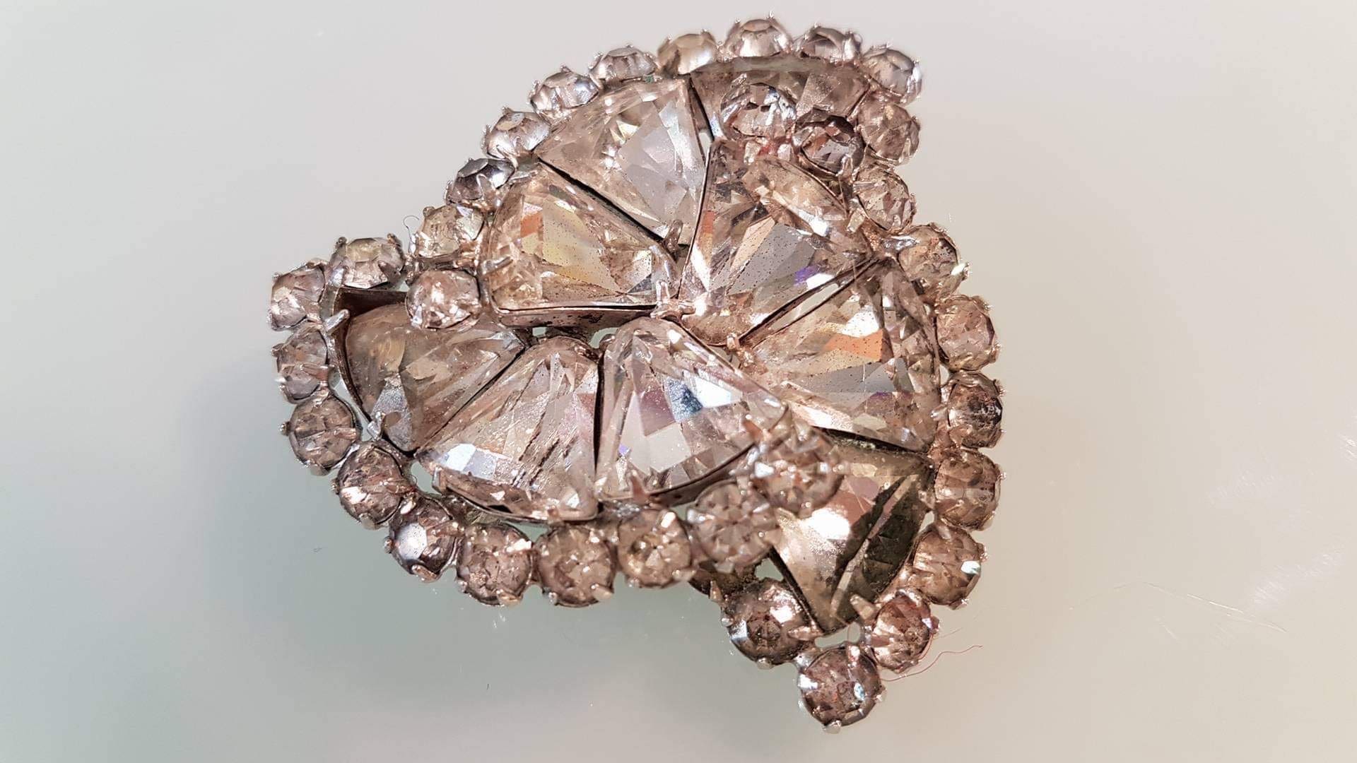 Plated Rhinestones Large Stunning Brooch – Vintage Costume Jewellery