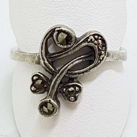 Sterling Silver Vintage Marcasite Ornate Twist Ring
