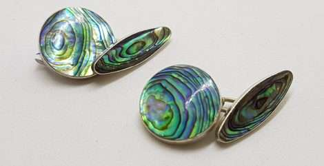 Sterling Silver Vintage Round and Oval Paua Shell Cufflinks