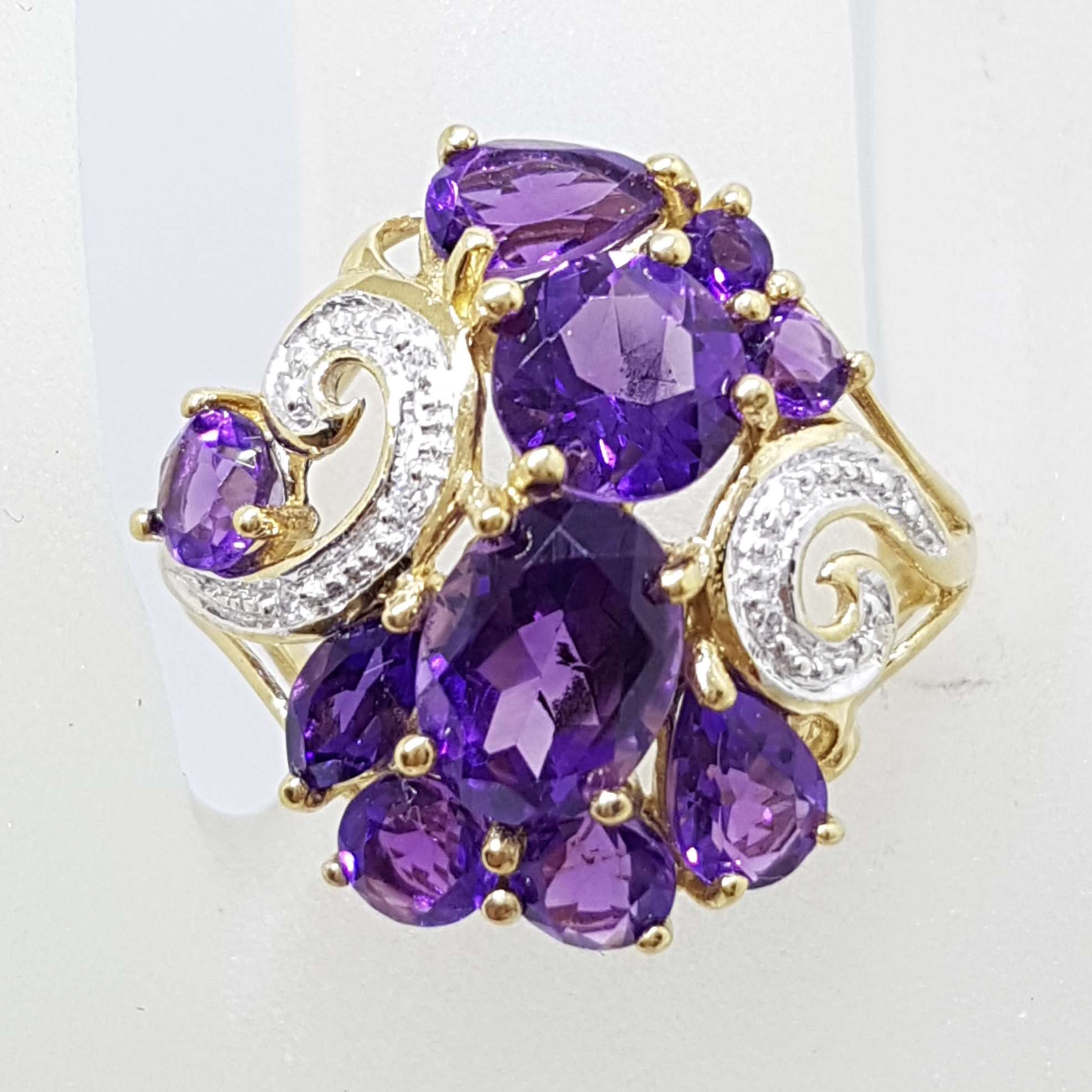 20200728_133242 9ct Yellow Gold Stunning Large Amethyst and Diamond Cluster Ring