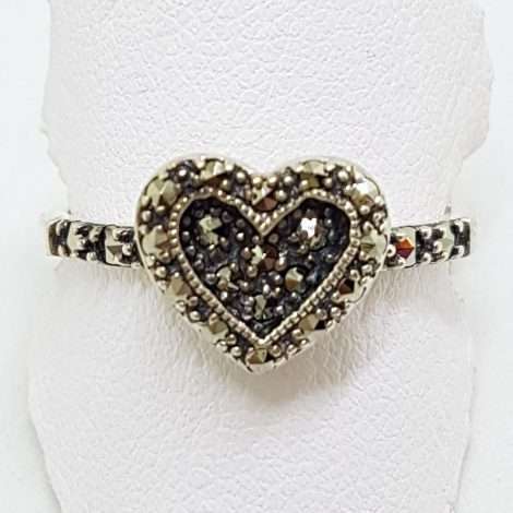 Sterling Silver Vintage Marcasite Heart Ring