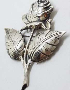 Sterling Silver Vintage Large Rose Flower Brooch