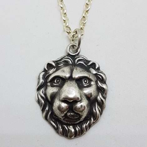Sterling Silver Vintage Lion Head Pendant on Silver Chain