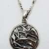 Sterling Silver Round Crinkle Design Pendant on Silver Chain