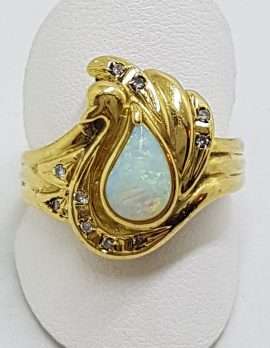 18ct Yellow Gold Teardrop / Pear Shape Opal with Diamonds Unique Design Ring