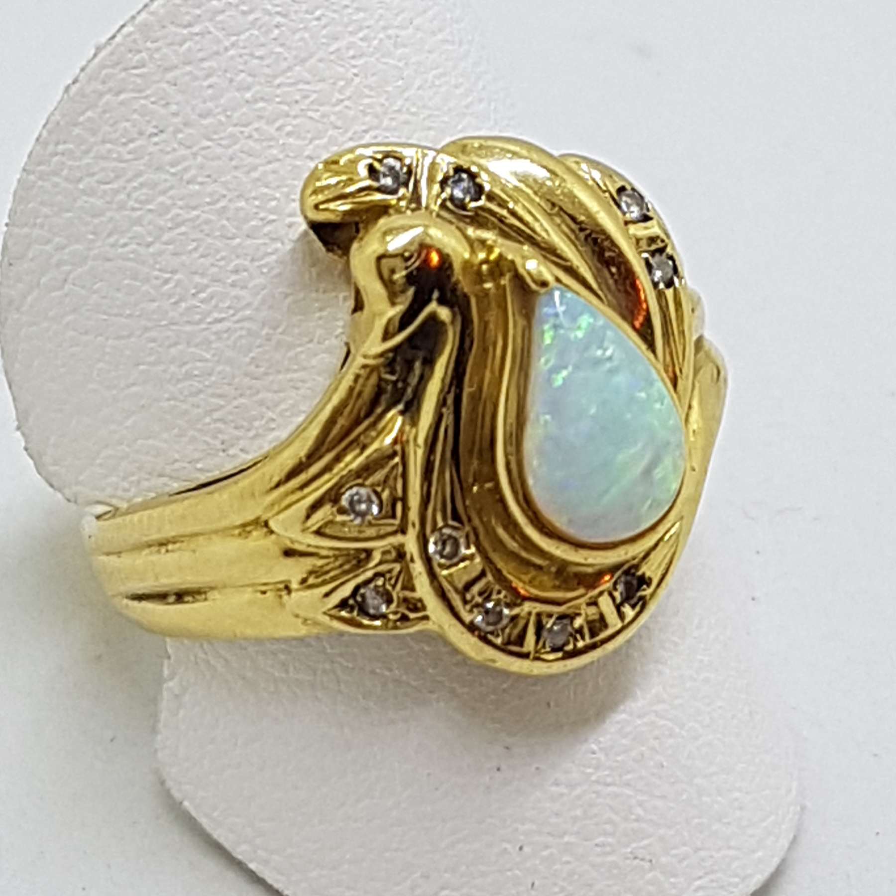 20200730_133647 18ct Yellow Gold Teardrop / Pear Shape Opal with Diamonds Unique Design Ring