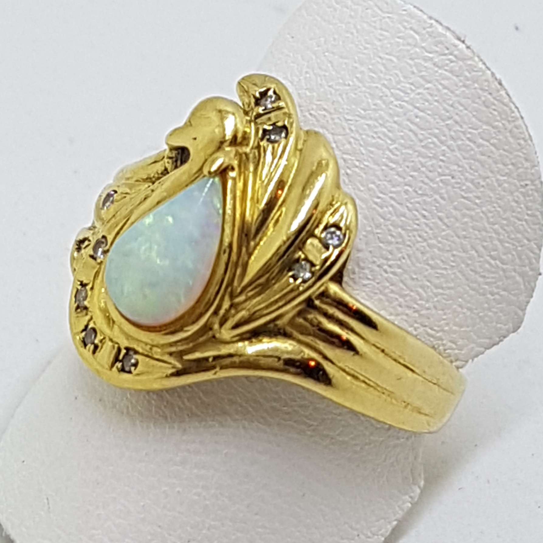 20200730_133703 18ct Yellow Gold Teardrop / Pear Shape Opal with Diamonds Unique Design Ring