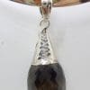 Sterling Silver Smokey Quartz Drop in Cone Pendant on Silver Choker Chain / Necklace