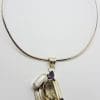 Sterling Silver Large Citrine, Pearl, Amethyst, Garnet and Moonstone Pendant on Silver Choker Chain / Necklace