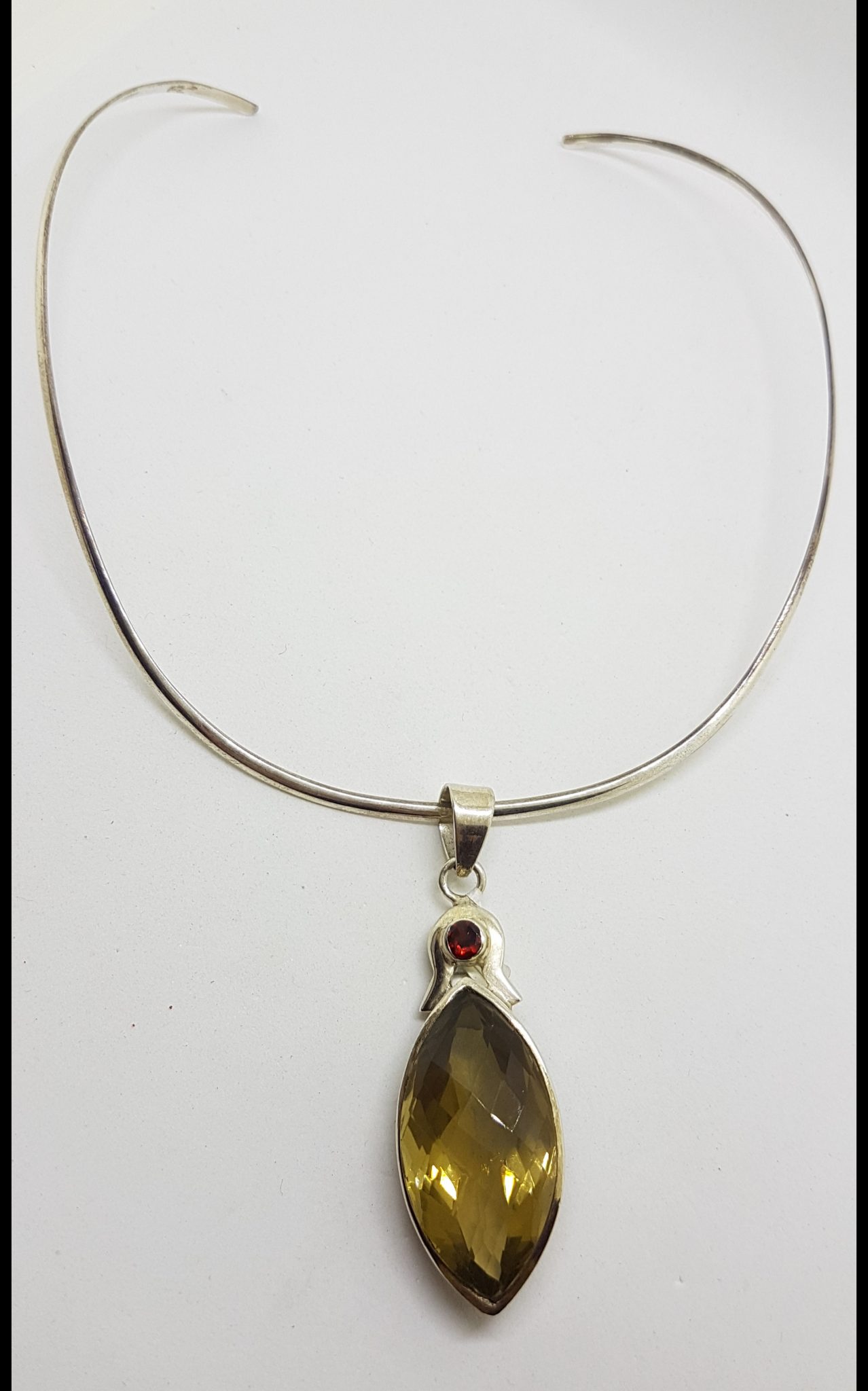 20200802_105210 Sterling Silver Long Marquis Shape Citrine with Garnet Pendant on Choker Necklace / Chain