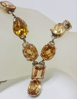 Sterling Silver 9 Stone Large Cognac Citrine Drop Necklace / Chain