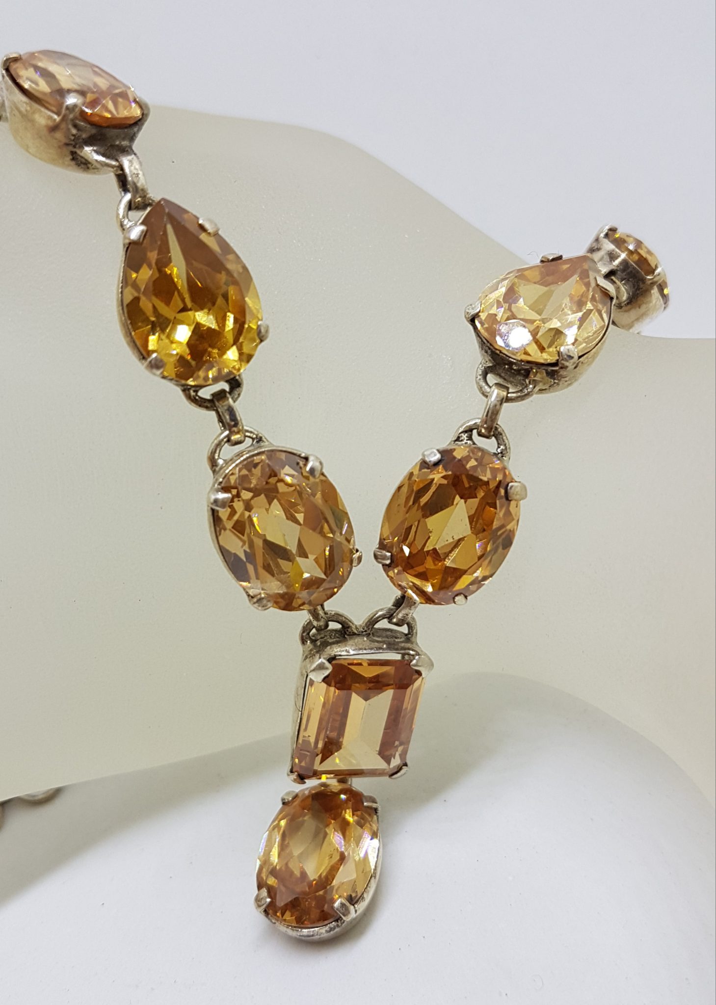 Sterling Silver 9 Stone Large Cognac Citrine Drop Necklace / Chain
