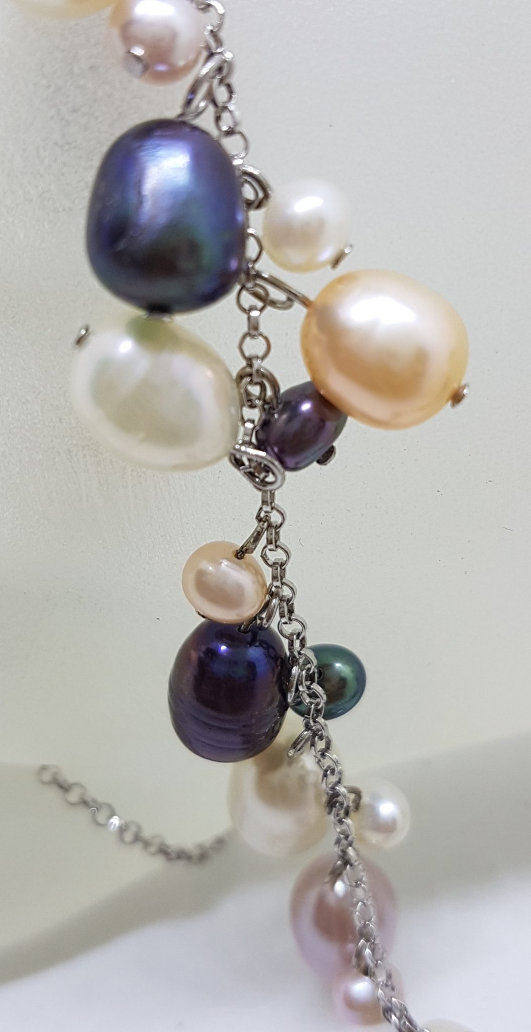 Sterling Silver Multi-Colour Pearl Drops Necklace
