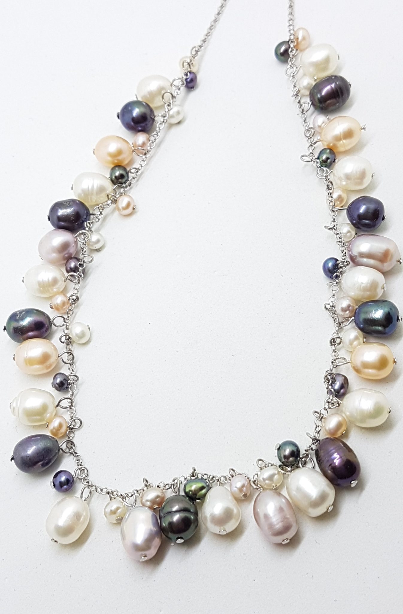 Sterling Silver Multi-Colour Pearl Drops Necklace