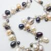 Sterling Silver Multi-Colour Pearl Drops Necklace