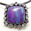 Sterling Silver Large Square Mohave Turquoise surrounded by Amethyst and Topaz on Silver Choker Chain / Necklace