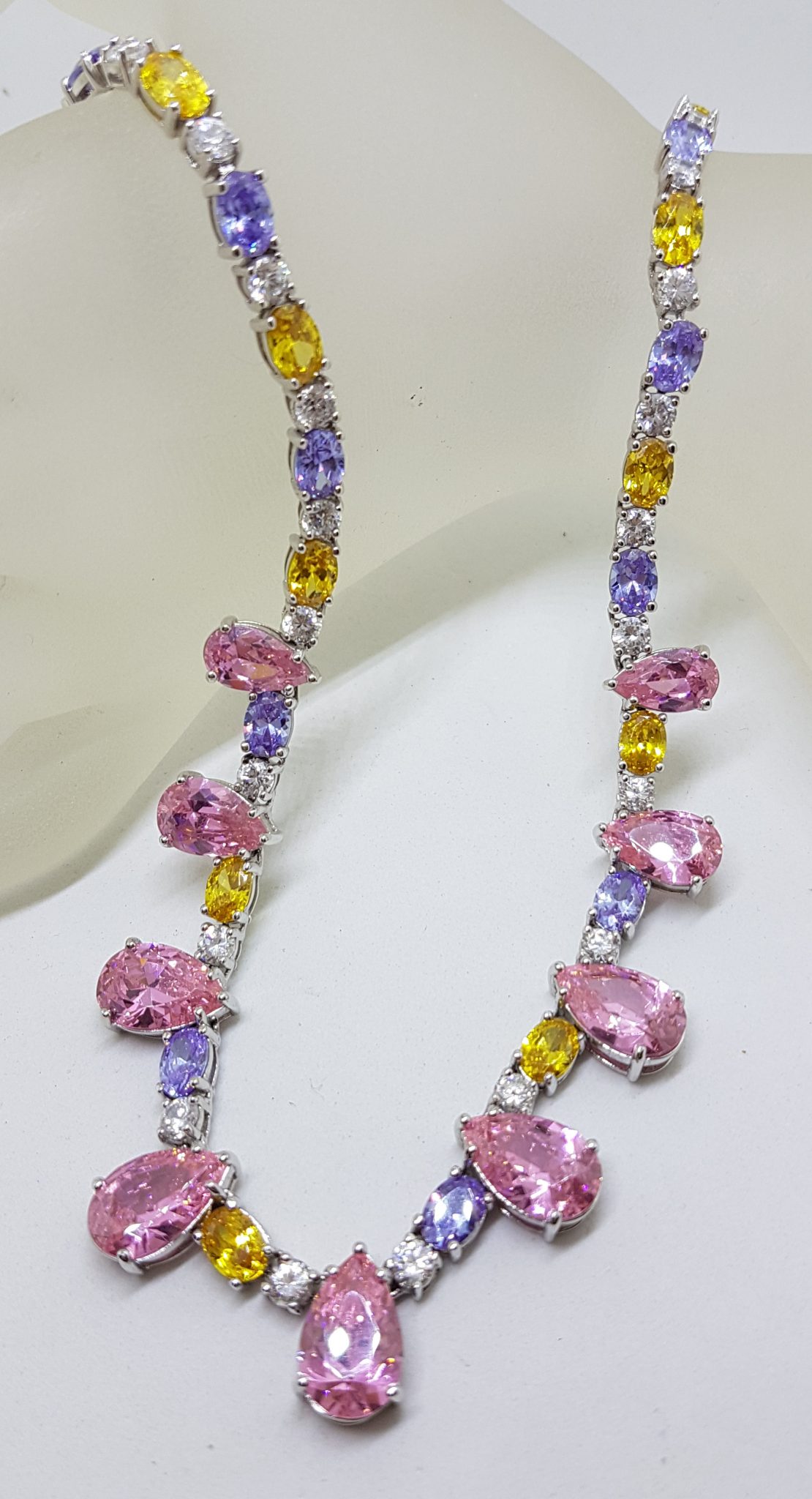 20200802_111100 Sterling Silver Pink, Purple and Yellow Cubic Zirconia Collier Necklace / Chain