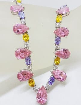 Sterling Silver Pink, Purple and Yellow Cubic Zirconia Collier Necklace / Chain