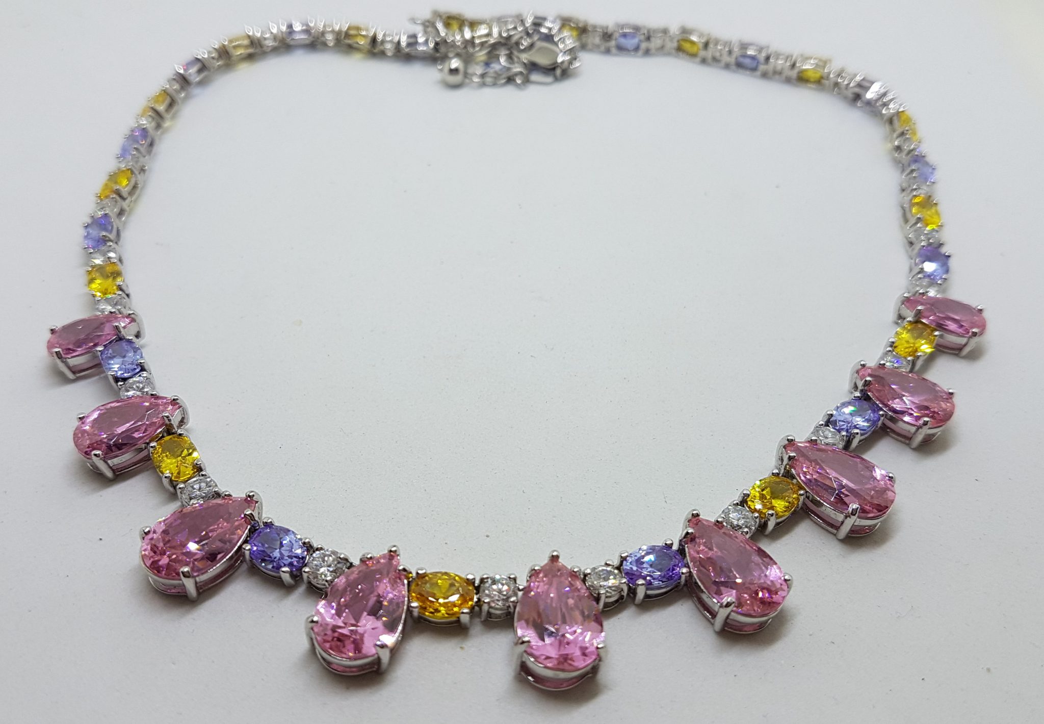 20200802_111137 Sterling Silver Pink, Purple and Yellow Cubic Zirconia Collier Necklace / Chain