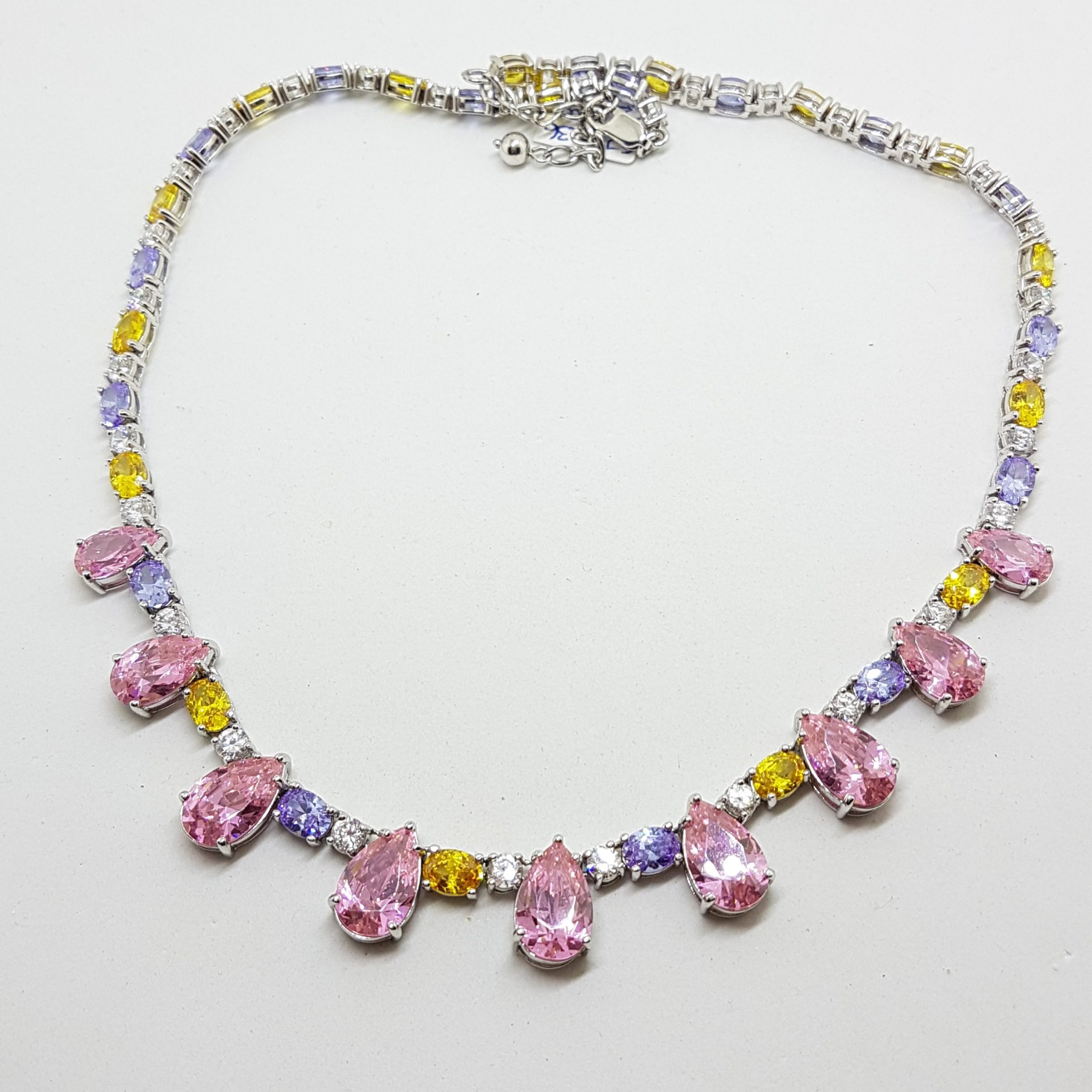 20200802_111154 Sterling Silver Pink, Purple and Yellow Cubic Zirconia Collier Necklace / Chain