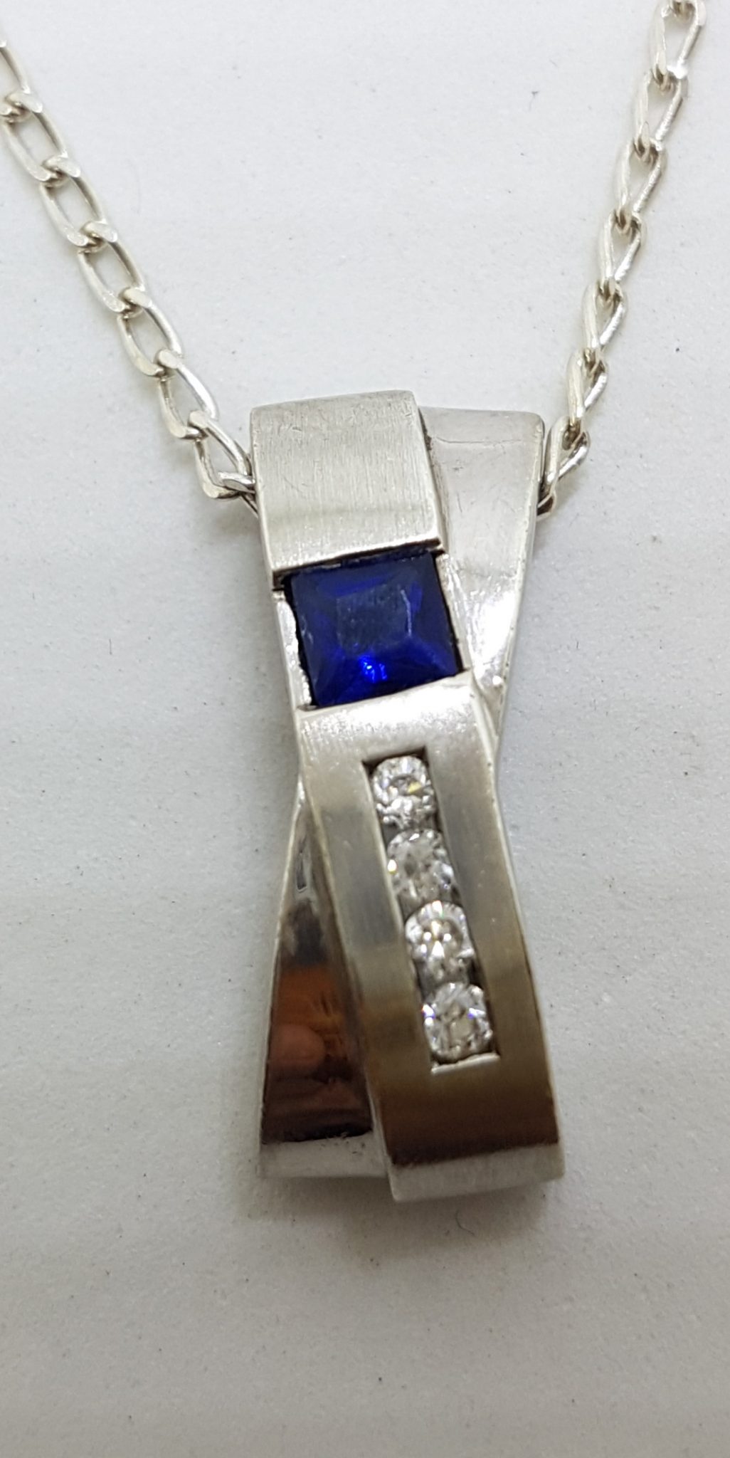 Sterling Silver Blue and Clear Cubic Zirconia Pendant on Chain with Ring and Earrings Set