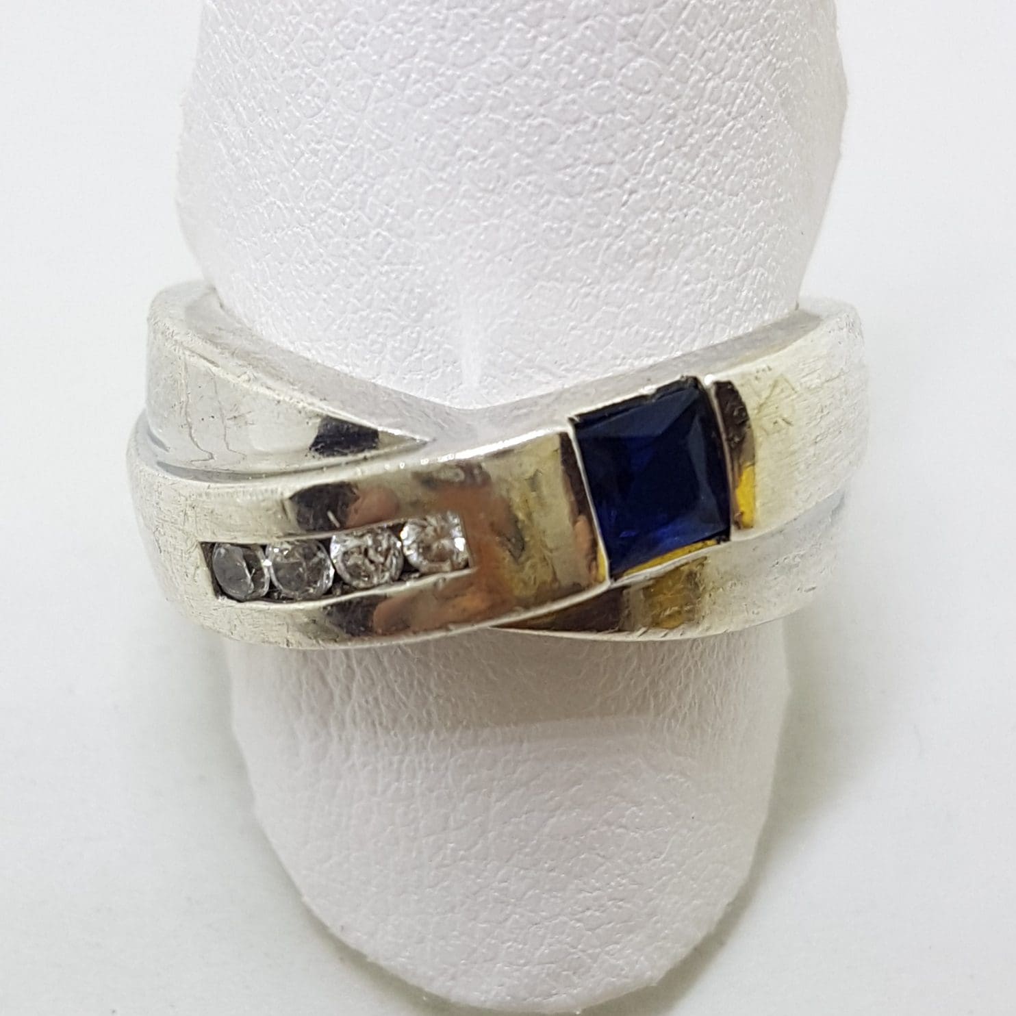 Sterling Silver Blue and Clear Cubic Zirconia Pendant on Chain with Ring and Earrings Set