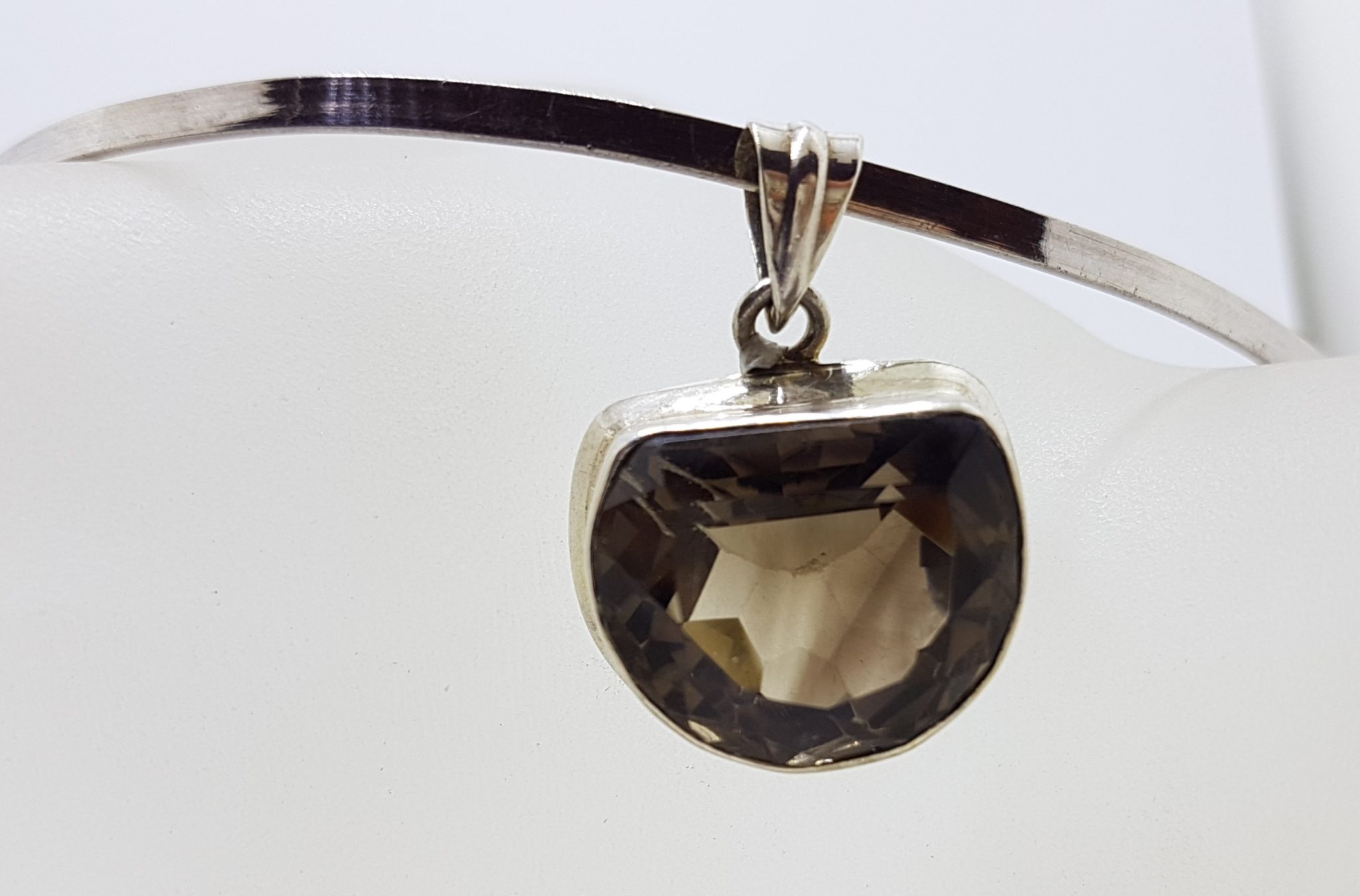 20200802_112407 Sterling Silver Smokey Quartz Pendant on Silver Choker Chain / Necklace