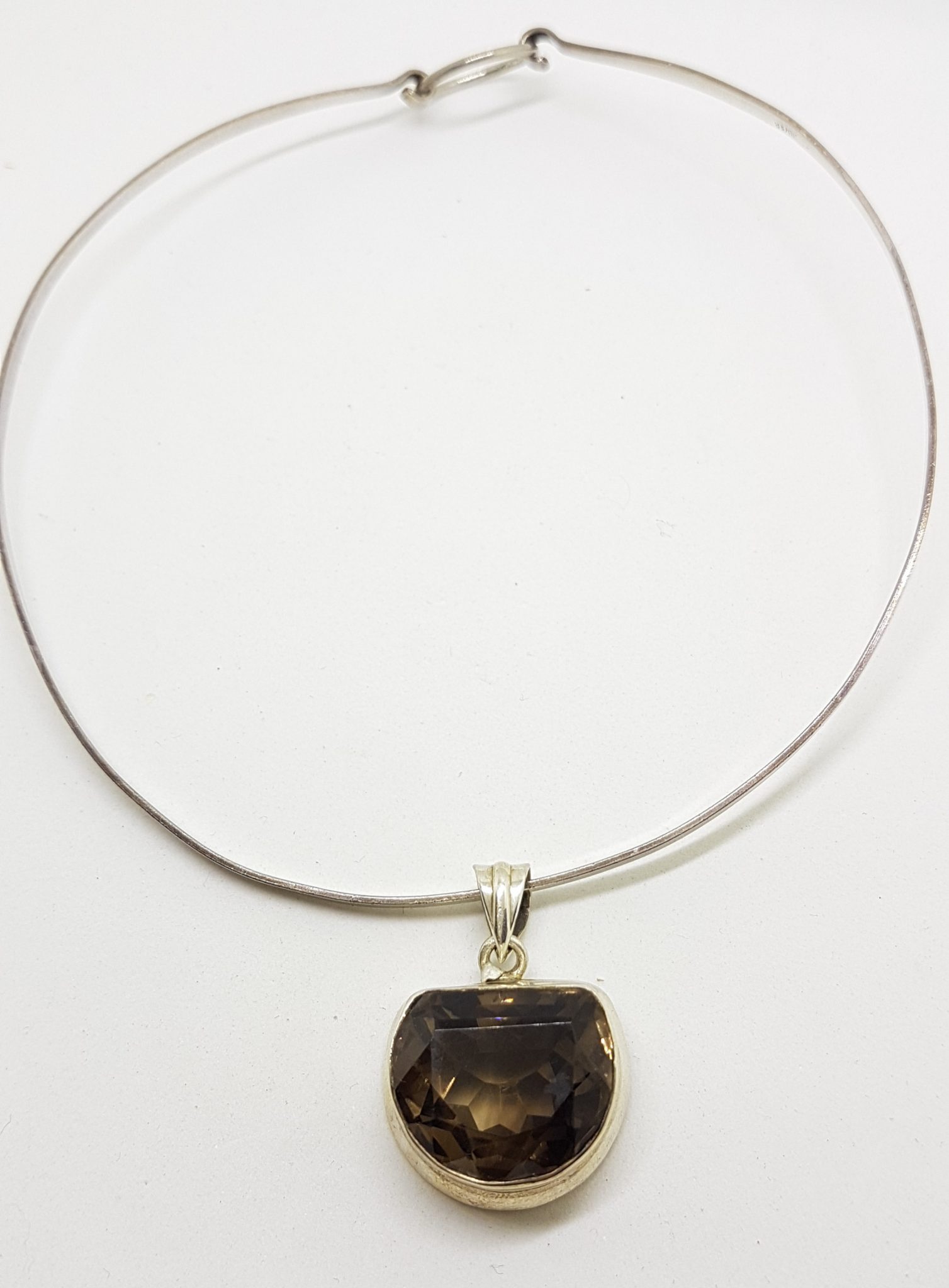 20200802_112511 Sterling Silver Smokey Quartz Pendant on Silver Choker Chain / Necklace