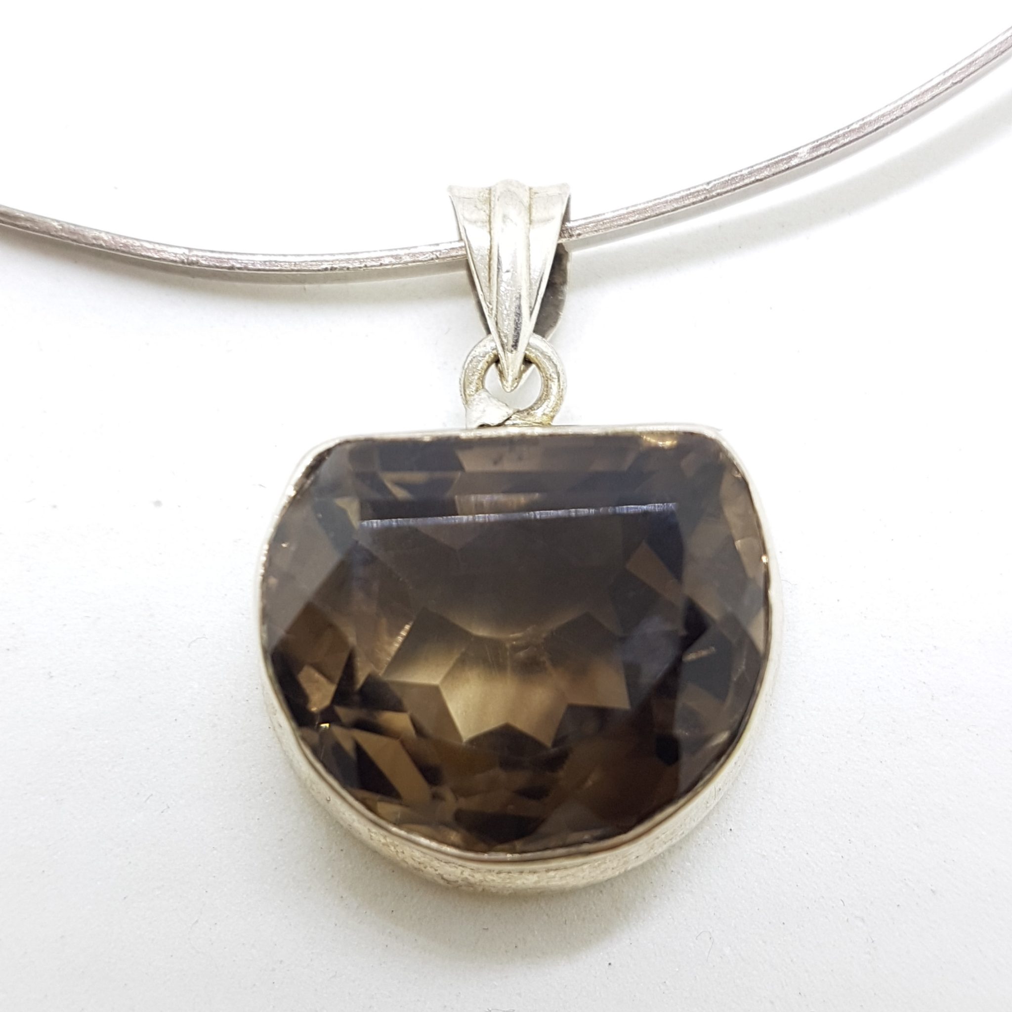 20200802_112524 Sterling Silver Smokey Quartz Pendant on Silver Choker Chain / Necklace