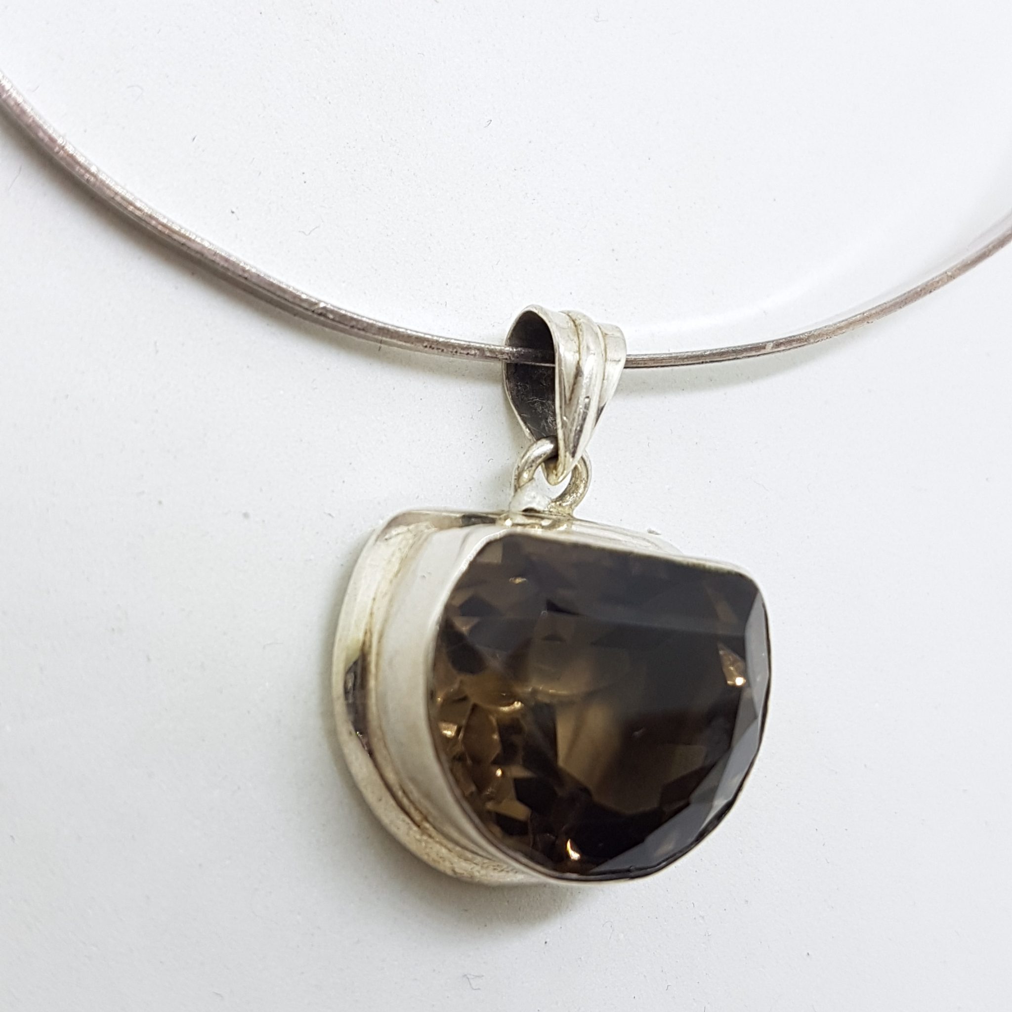 20200802_112542 Sterling Silver Smokey Quartz Pendant on Silver Choker Chain / Necklace