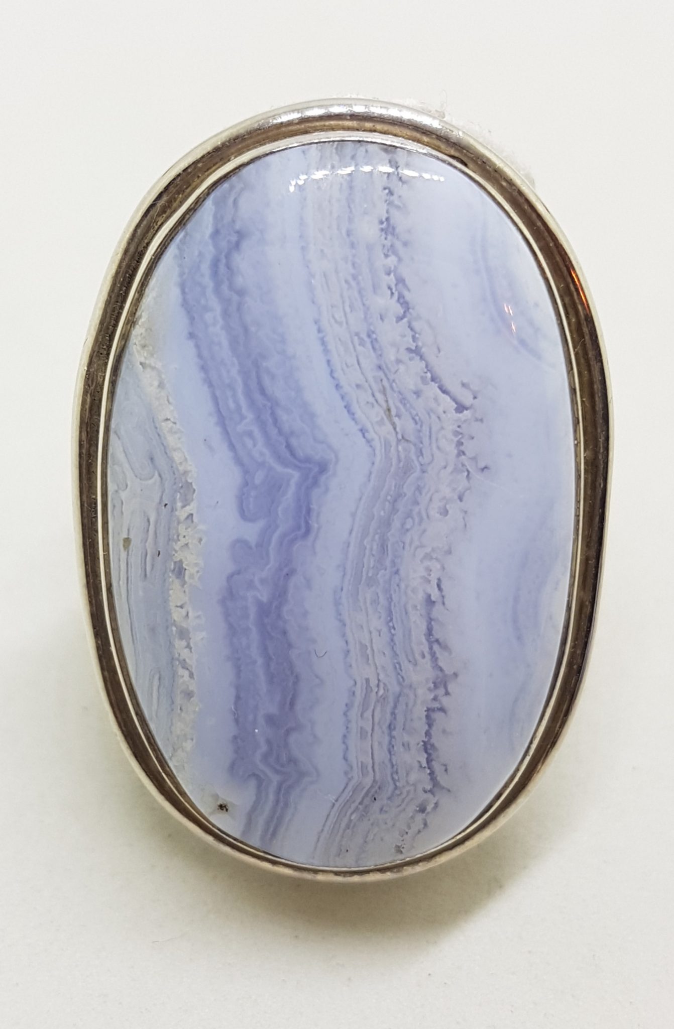 Sterling Silver Large Oval Blue Lace Agate Ring