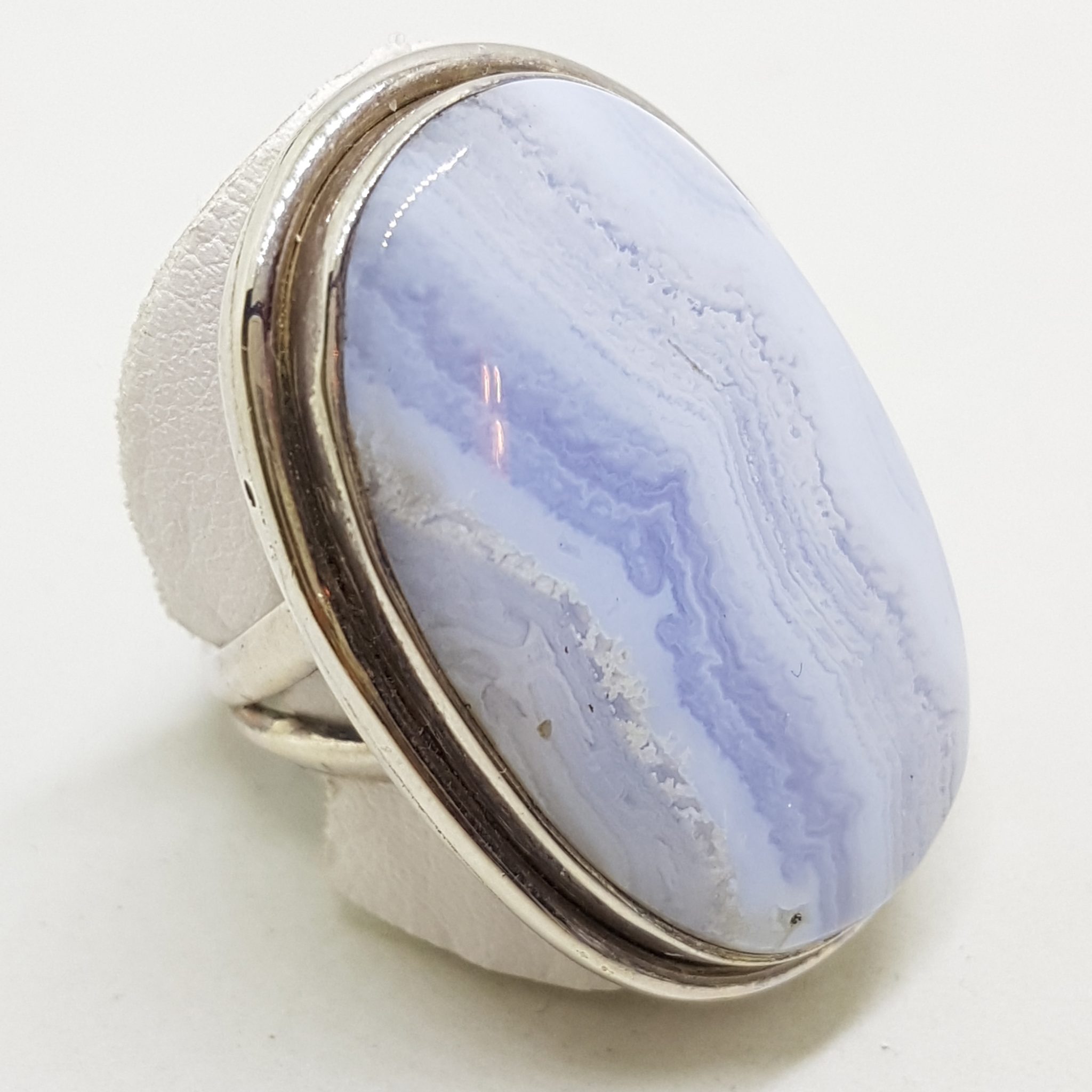 Sterling Silver Large Oval Blue Lace Agate Ring