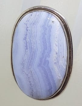 Sterling Silver Large Oval Blue Lace Agate Ring