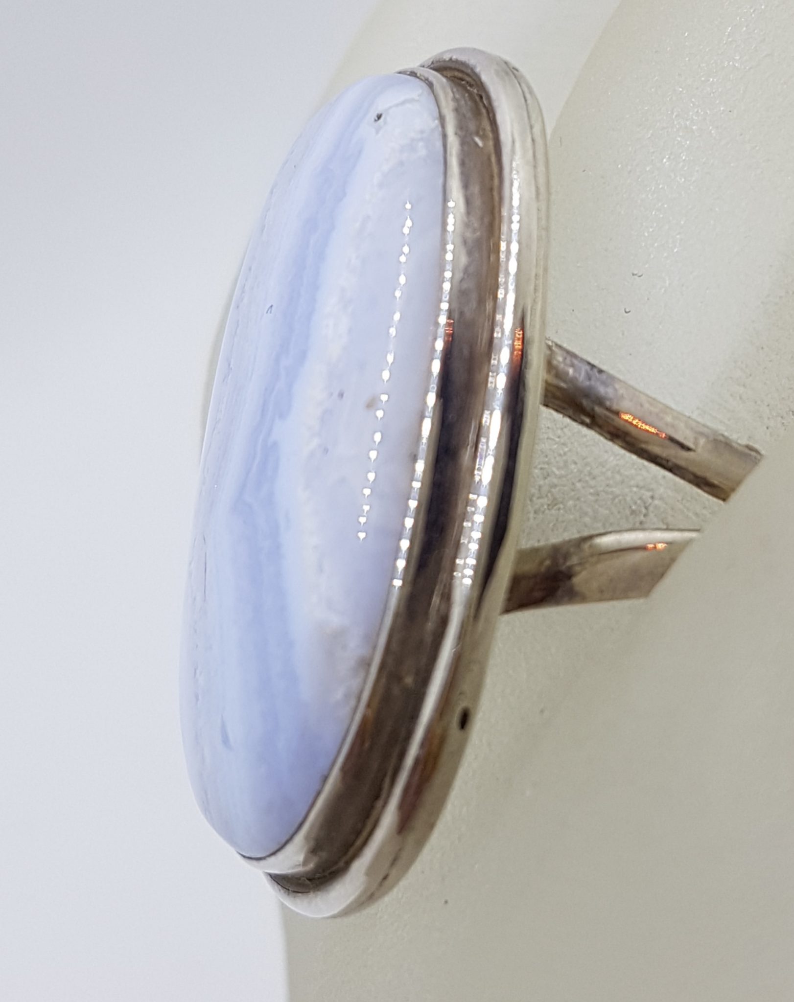 Sterling Silver Large Oval Blue Lace Agate Ring