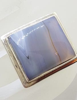 Sterling Silver Large Square Banded Agate Ring