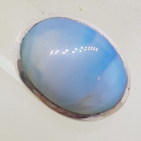 Sterling Silver Large Oval Blue Banded Agate Ring