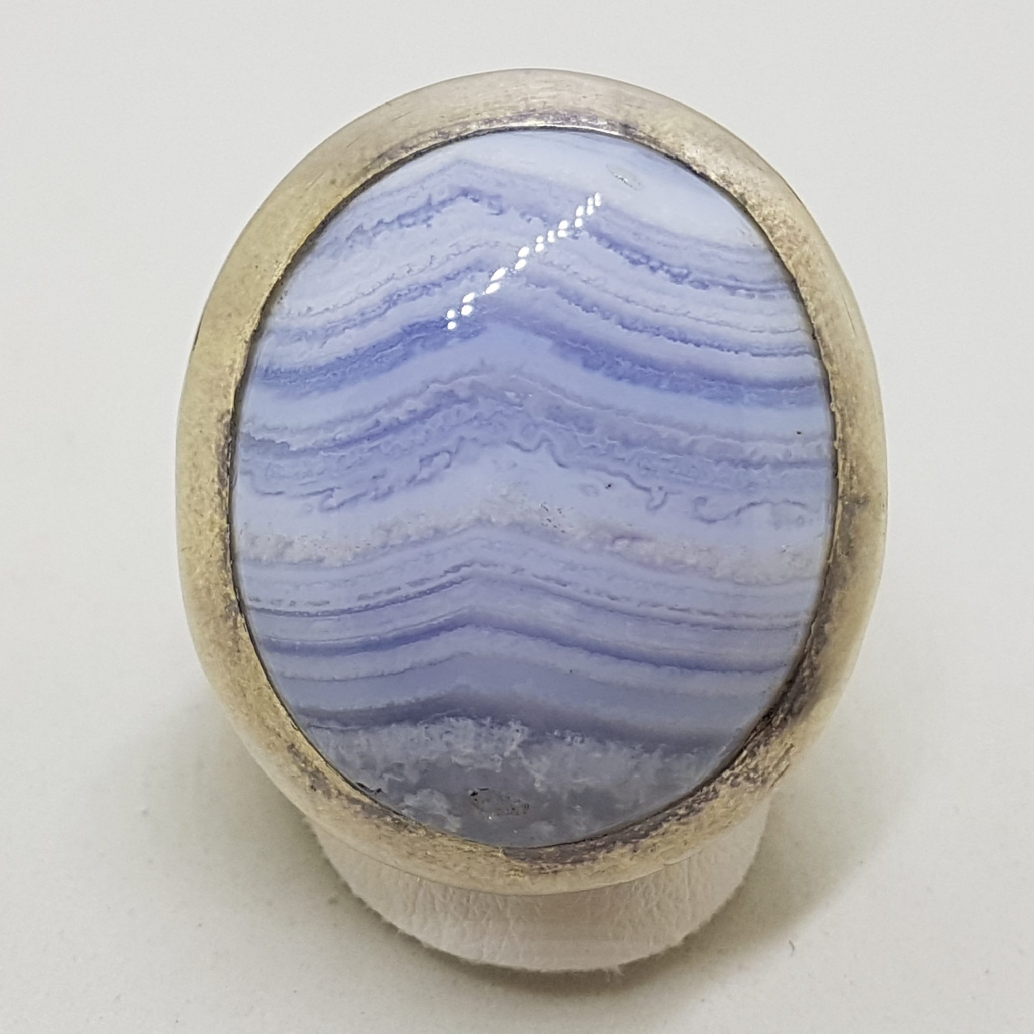Sterling Silver Large Oval Blue Lace Agate Ring