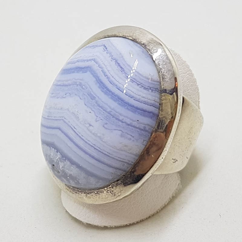 Sterling Silver Large Oval Blue Lace Agate Ring
