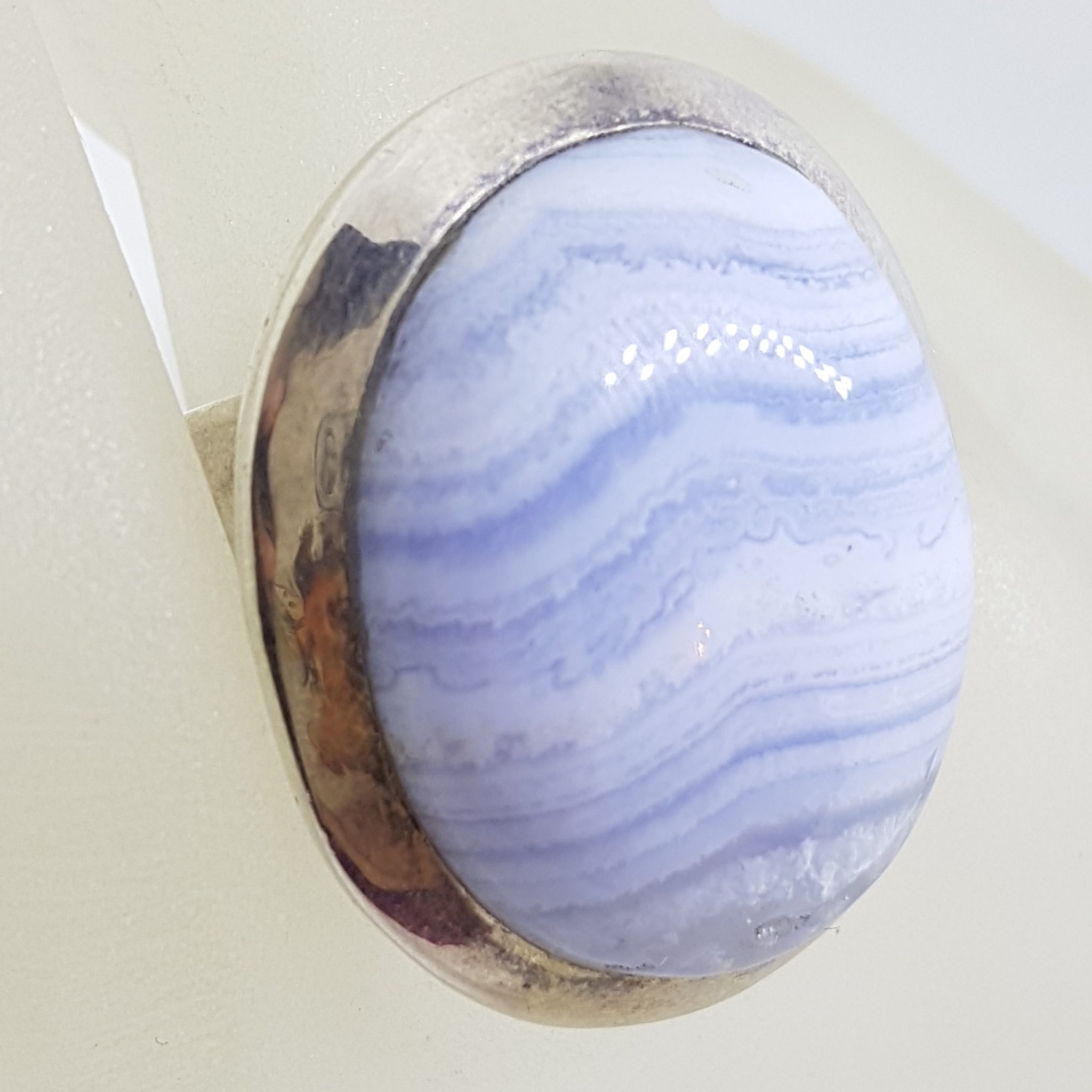 Sterling Silver Large Oval Blue Lace Agate Ring