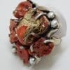 Sterling Silver Very Large and Unusual Coral and Pearl Cluster Ring