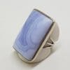 Sterling Silver Large Rectangular Blue Lace Agate Ring