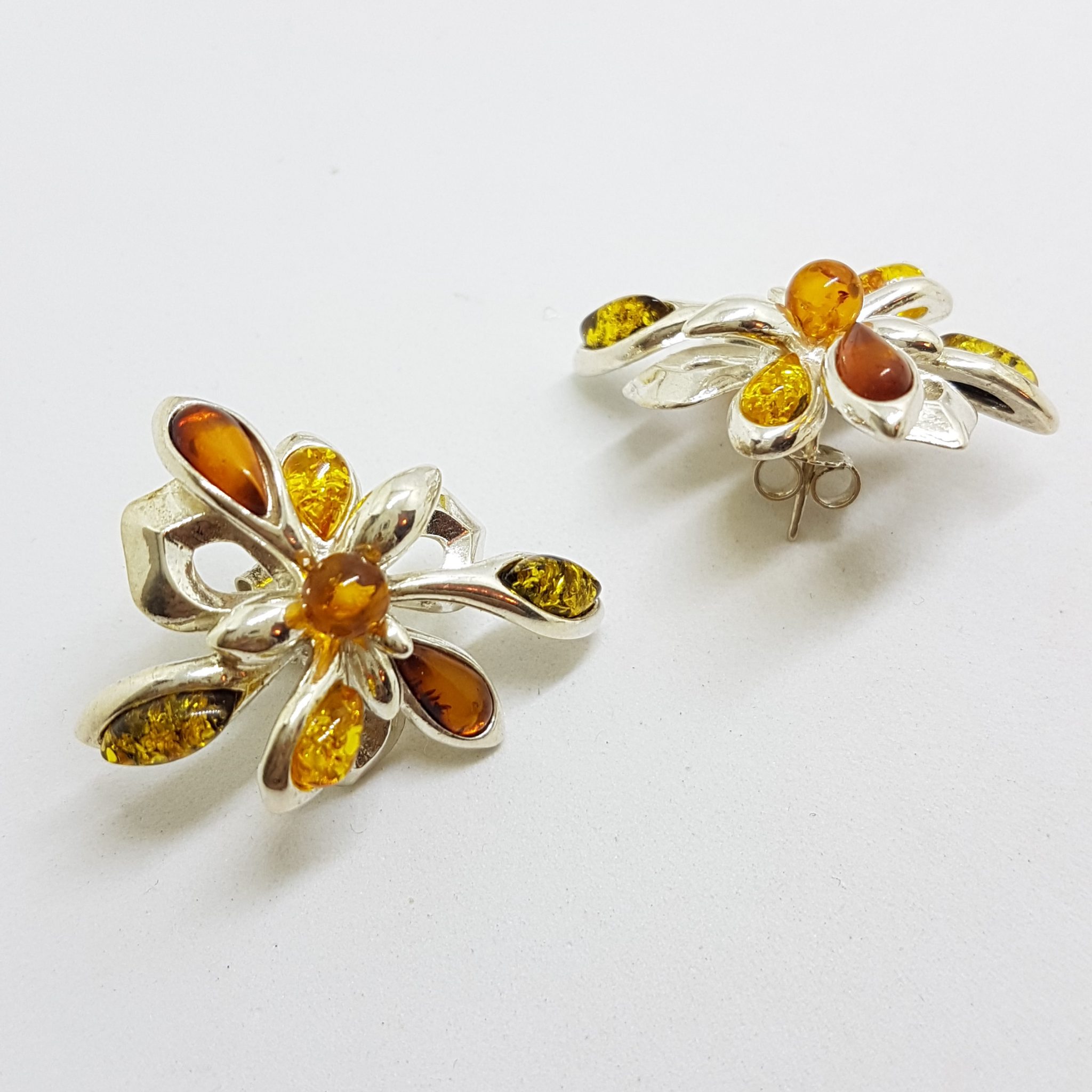 20200814_115639 Sterling Silver Multi-Colour Natural Baltic Amber Large Cluster Stud Earrings