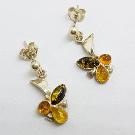 Sterling Silver Natural Multi-Colour Baltic Amber Drop Earrings