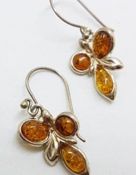 Sterling Silver Natural Baltic Amber Cluster Drop Earrings