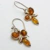 Sterling Silver Natural Baltic Amber Cluster Drop Earrings