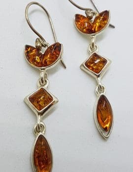 Sterling Silver Natural Baltic Amber Long Drop Earrings