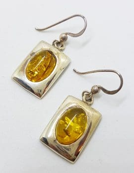 Sterling Silver Natural Baltic Amber Oval in Rectangular Drop Earrings
