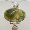 Sterling Silver Large Oval Moss Agate Pendant on Silver Chain